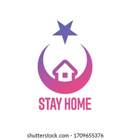 Stay Home icon sign for Turkish People. Coronavirus and Covid-19 Fight Symbol. Crescent Star Turkey Flag Icon. Vector Illustration. 