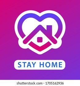 Stay home icon social media in blue and purple colors