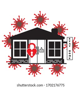 Stay Home icon. Staying at home during a pandemic print. Home Quarantine illustration.