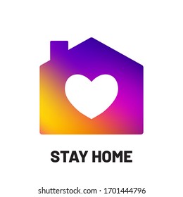 Stay Home icon template. Vector illustration with heart in house. 