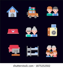 Stay home icon templates. Family sitting home. Quarantine or self-isolation. Health care concept. Fears of getting coronavirus. Global viral epidemic or pandemic. Trendy flat vector illustration