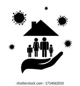 Stay at home icon vector illustration isolated on white background. Family protection sign, safety from virus. Family inside and virus outside