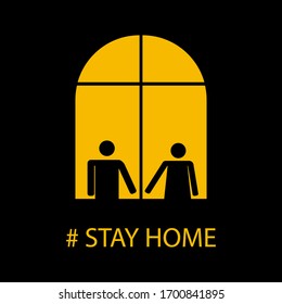Stay home icon. Yellow window  on black background.Quarantine ,covid-19.