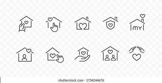 Stay home icons isolated on transparent background. Vector hand holding house with heart symbol. Care and safe home, quarantine sign - Powered by Shutterstock - Get 15% off with code: PIKWIZARD15