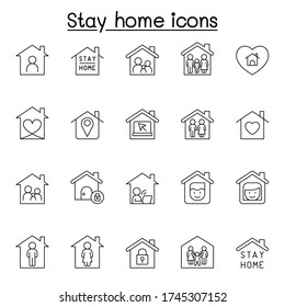 Stay home icons set in thin line style