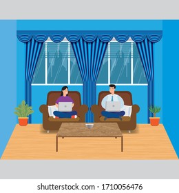 Stay home illustration - self quarantine message for public awareness 