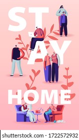 Stay Home Isolation Concept. People Characters Wearing Medical Masks Domestic Activity. Family of Parents, Grandparents and Kids on Lockdown Quarantine Poster Banner Flyer. Cartoon Vector Illustration