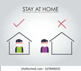 Stay at home, keep social distance during Covid-19 pandemic outbreak. Vector illustration.