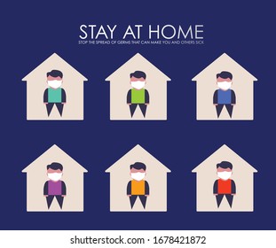 Stay at home, keep social distance during Covid-19 pandemic outbreak. Vector illustration.