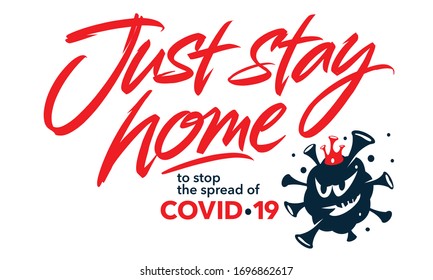 Stay home lettering design for t-shirt, mug, poster, flyer. Vector hand drawn inscription. Apparel Print. COVID-19