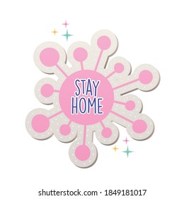 stay home lettering in particle covid19 pandemic stickers vector illustration design