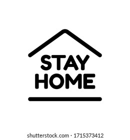 Stay Home lettering typography phrase with house icon and heart shape isolated on white background. Concept of social distance,  self isolation, stay home, coronavirus quarantine
