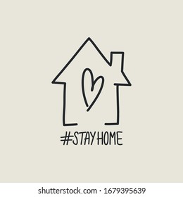 Stay home lettering typography poster with text for self quarine times. Hand letter script motivation sign catch word art design. Vintage style illustration for social media