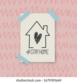 Stay home lettering typography poster with text for self quarine times. Hand letter script motivation sign catch word art design. Vintage style illustration for social media