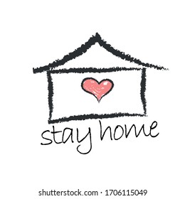 Stay home,  - Lettering typography poster with text for self quarine times. Hand letter script motivation sign catch word art design. 