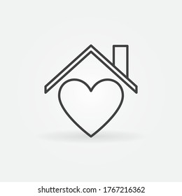 Stay Home line icon. Heart under House Roof with Chimney outline vector concept symbol