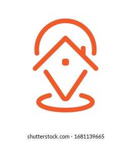 Stay home location icon. House and position pointer symbol. Stayhome campaign.