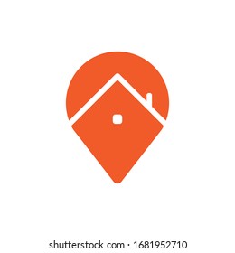 Stay home location icon. House and position pointer symbol. Stayhome campaign.