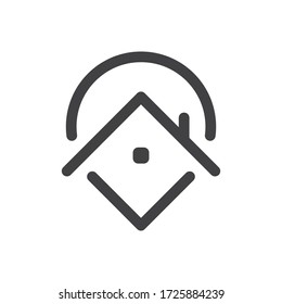 Stay at home location icon. House and map pin combined pictogram. Quarantine isolation campaign symbol.