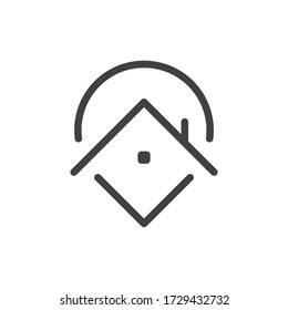 Stay at home location icon. House and map pin combined pictogram. Quarantine isolation campaign symbol.