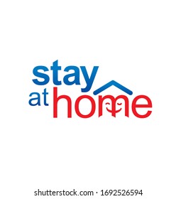 "Stay at home" logo concept. Typography, house and hugging people elements. Editable EPS vector
