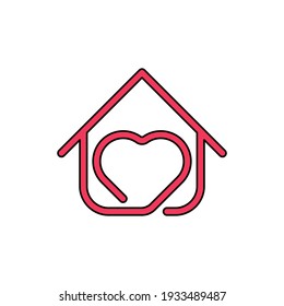 Stay at Home Logo Icon Vector design illustration. Home with Love icon design concept. Home with heart shape icons shows messages "stay home" or "stay safe" during Corona virus (COVID-19) pandemic