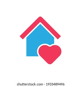 Stay at Home Logo Icon Vector design illustration. Home with Love icon design concept. Home with heart shape icons shows messages "stay home" or "stay safe" during Corona virus (COVID-19) pandemic