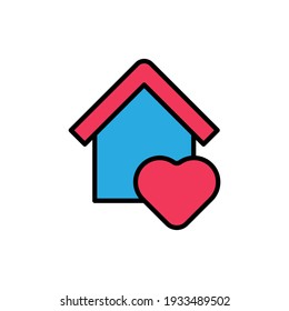 Stay at Home Logo Icon Vector design illustration. Home with Love icon design concept. Home with heart shape icons shows messages "stay home" or "stay safe" during Corona virus (COVID-19) pandemic