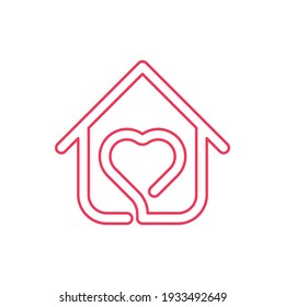 Stay at Home Logo Icon Vector design illustration. Home with Love icon design concept. Home with heart shape icons shows messages "stay home" or "stay safe" during Corona virus (COVID-19) pandemic