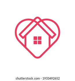 Stay at Home Logo Icon Vector design illustration. Home with Love icon design concept. Home with heart shape icons shows messages "stay home" or "stay safe" during Corona virus (COVID-19) pandemic