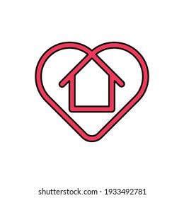 Stay at Home Logo Icon Vector design illustration. Home with Love icon design concept. Home with heart shape icons shows messages "stay home" or "stay safe" during Corona virus (COVID-19) pandemic