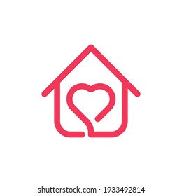 Stay at Home Logo Icon Vector design illustration. Home with Love icon design concept. Home with heart shape icons shows messages "stay home" or "stay safe" during Corona virus (COVID-19) pandemic