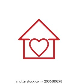 Manténgase en casa la ilustración de diseño vectorial del icono del logotipo. Hogar con el concepto de diseño de iconos de amor. Hogar con iconos de forma cardíaca. Icono de contorno de diseño plano aislado en fondo blanco.