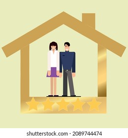 Stay home Logo icon vector design illustration. House with young couple love icon design concept. Everyone is at home. Isolate yourself from the pandemic. Remote work from home during the coronavirus 