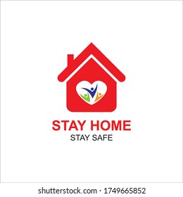 Stay home logo and stay safe concept heart house