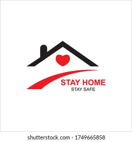 Stay home logo and stay safe concept heart house