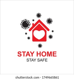 Stay home logo and stay safe concept heart house