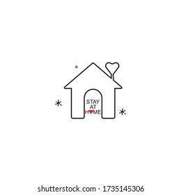 Stay home logo. Stay at home slogan with home and family inside. Stay at home sign. Social Distancing and Self Quarantine. Coronavirus. COVID 19.