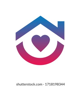 Stay home logo template, corona virus prevention symbol, house and heart icon design - Vector