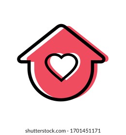 Stay home logo template, house and heart icon, love home symbol