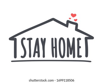 Plantilla del logotipo "Stay home". Cuarentena, autoaislamiento durante la pandemia global de gripe respiratoria patógena china, Coronavirus 