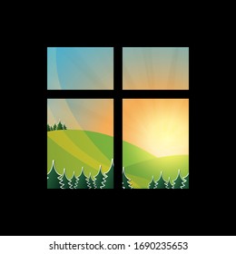 Stay at Home - Looking Through the Window from Home Quarantine - Vector Design Concept