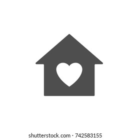 Stay at Home love symbol, house withing heart shape within, flat design vector.