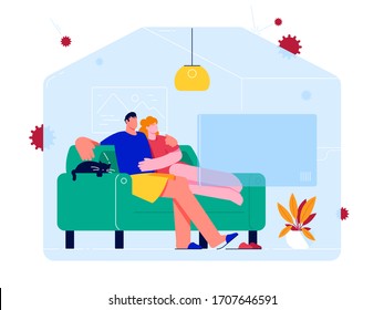 Stay at home. A man and a woman are watching TV.