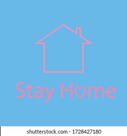 Stay Home minimal style with blue background in pastel tone 