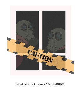 Stay home motivational illustration. People in the window locked themselves in the house due to quarantine. Self-isolation during a viral pandemic.