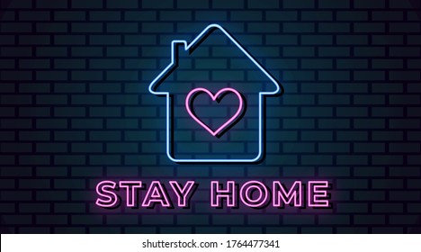 stay home neon signs vector. Design template neon style