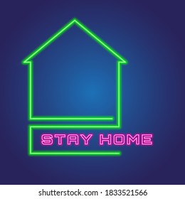 Stay Home neon symbol. Sign motivating for self-isolation during quarantine due to the coronavirus COVID-2019 pandemic