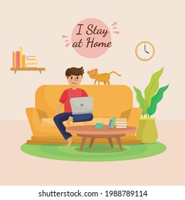 Stay at Home New Normal Social Distancing Illustration Concept
