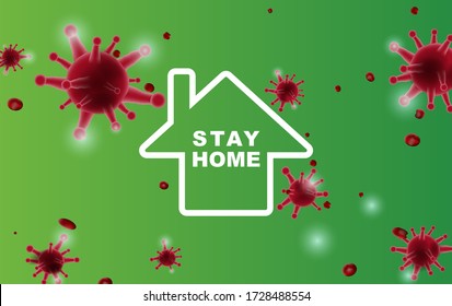 Stay home on Eco Environment background.stay safe with home icon against virus. The concept of quarantine and stay at home. COVID-19 Awareness.Space for your text banner website vector.Simple